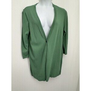 Chico's Cardigan One Button Size 2 US Large Nylon Cotton Green Long Excellent